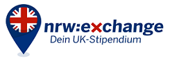 Logo: nrw:exchange mit Claim "Dein UK-Stipendium"